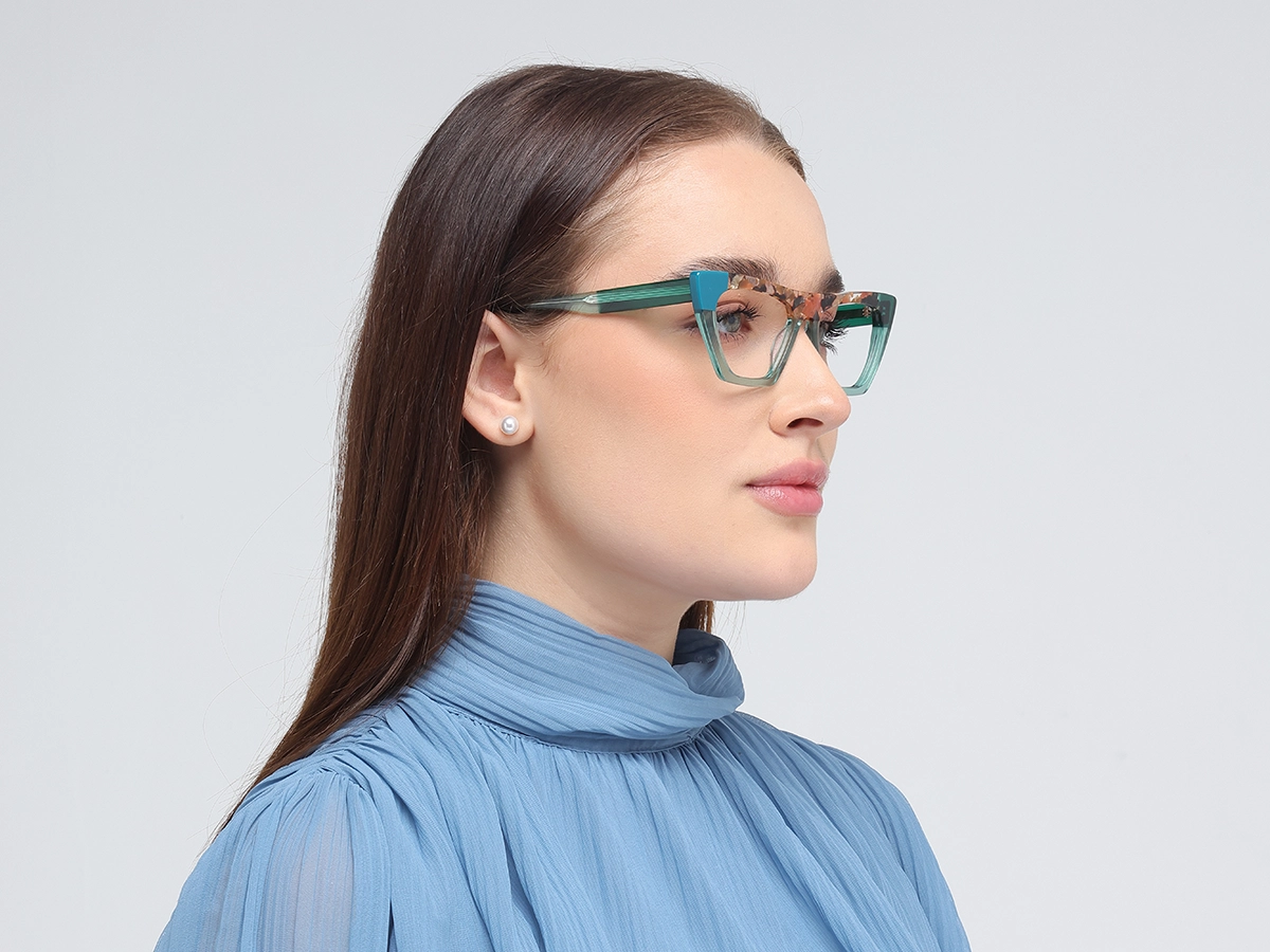 Crystal Dull Teal Cat Eye Glasses-1