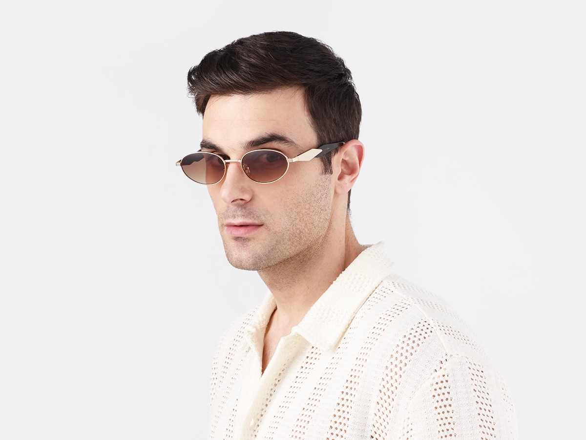 Brown Tint Metal Oval Sunglasses-1