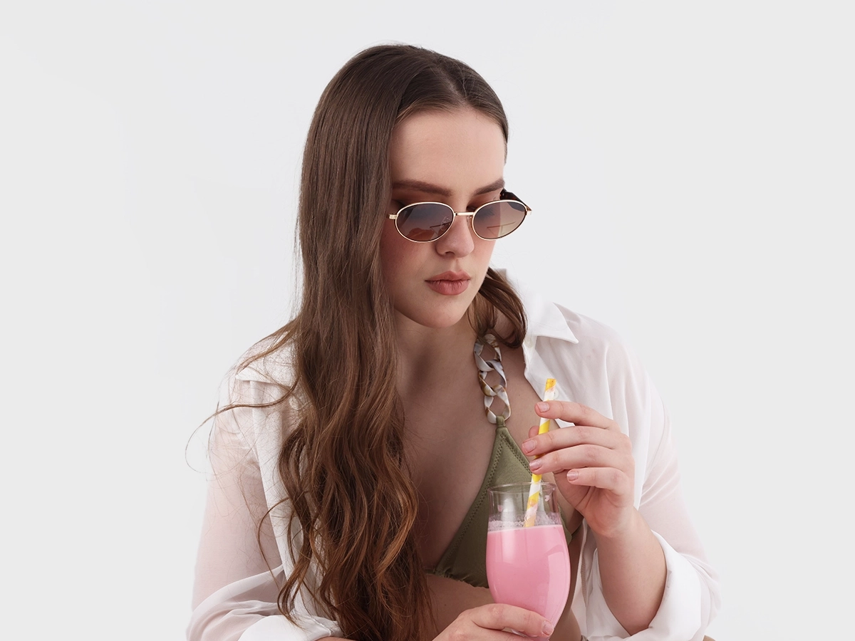 Brown Tint Metal Oval Sunglasses-1