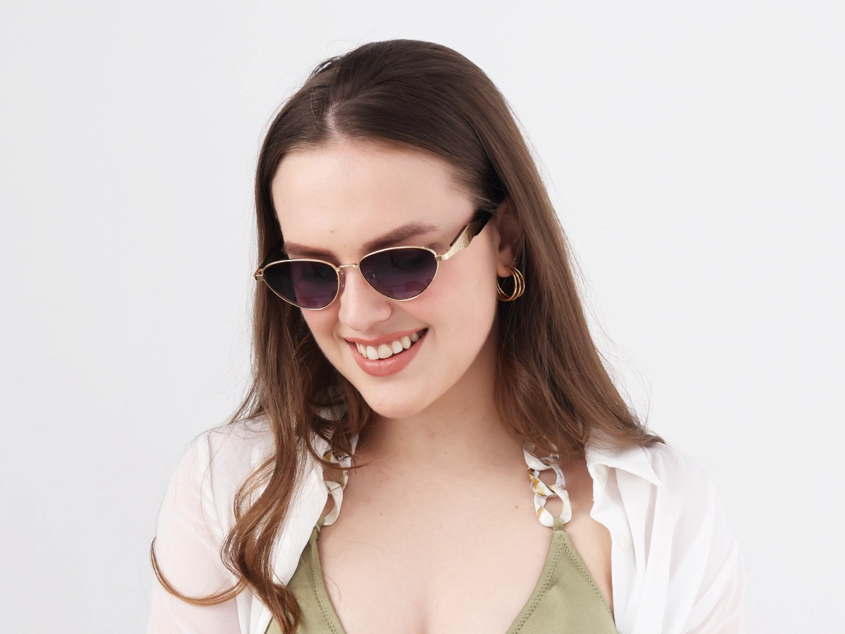 Gold Cat-Eye Sunglasses With Purple Tint-1