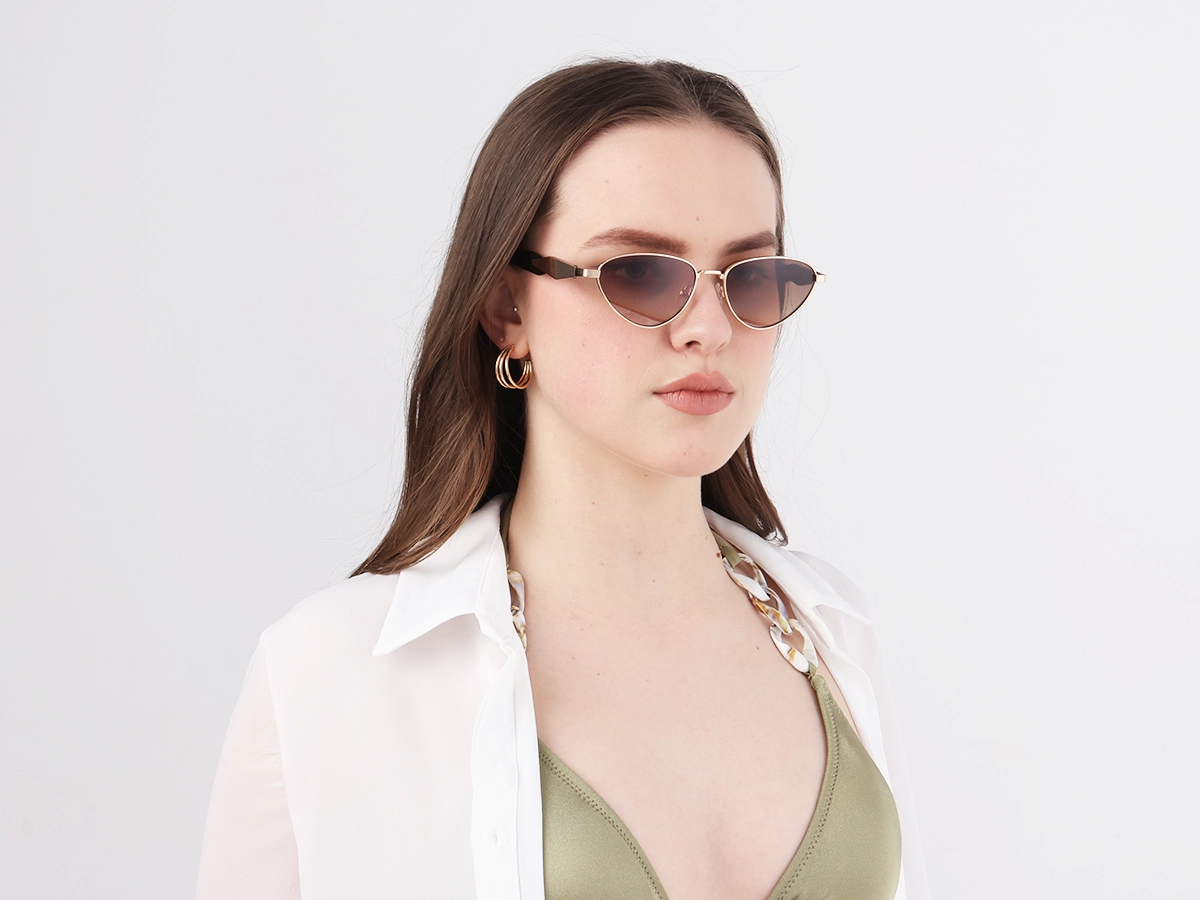 Champagne Gold Cat-Eye Brown Tinted Sunglasses-1