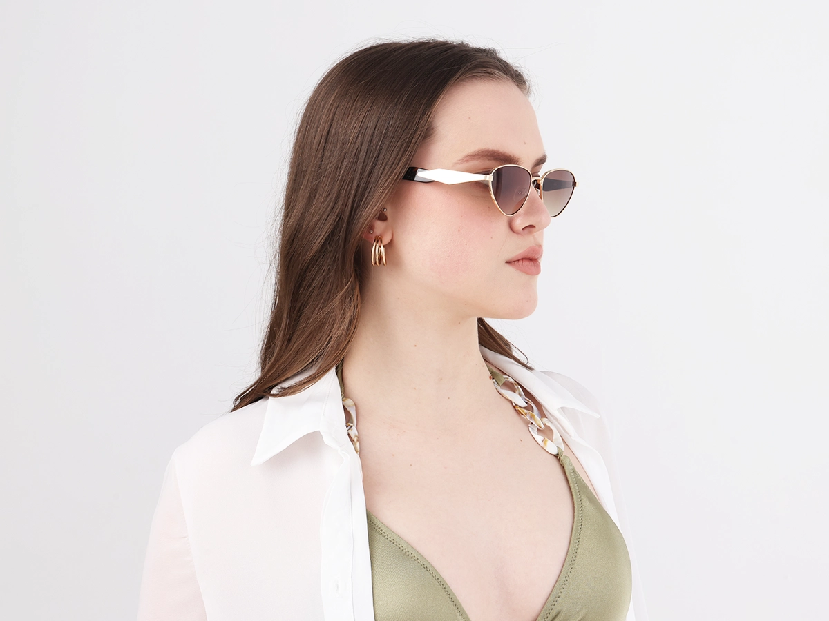 Champagne Gold Cat-Eye Brown Tinted Sunglasses-1