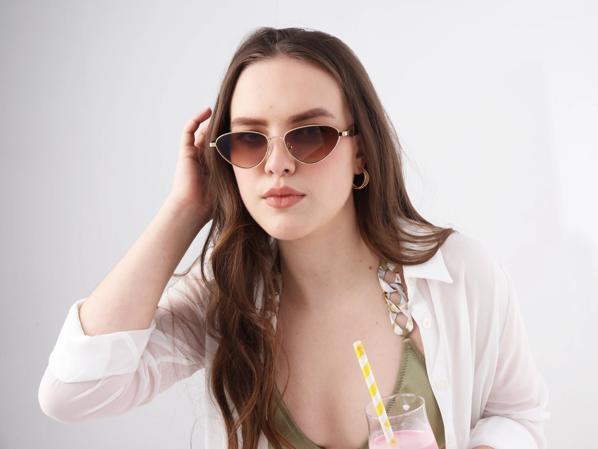 Champagne Gold Cat-Eye Brown Tinted Sunglasses-1