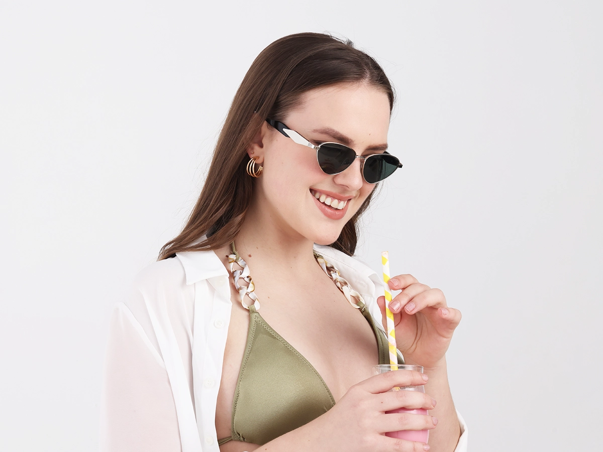 Metal Cat-Eye Green Colored Sunglasses-1