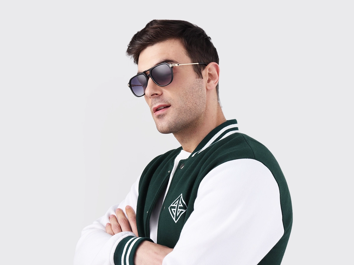 Black Double Bridge Pilot Sunglasses 1