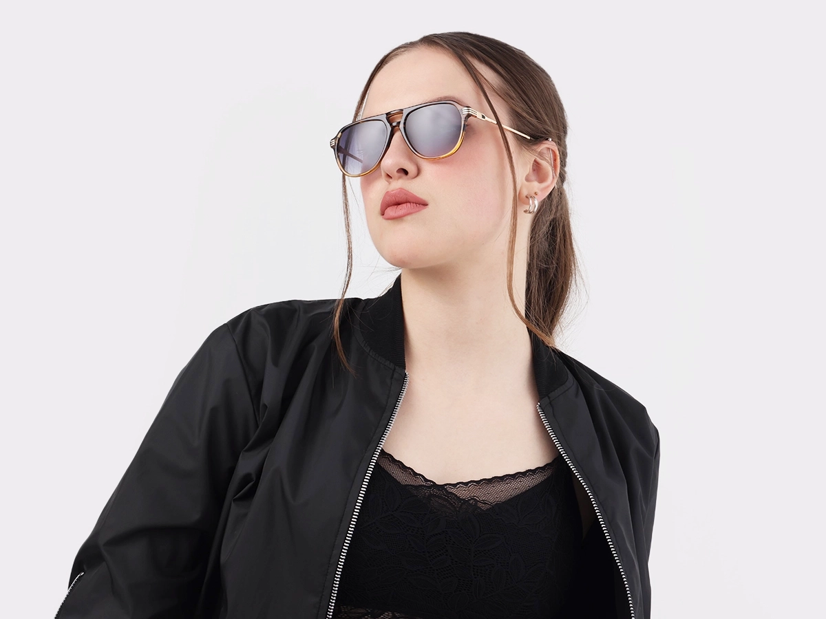 Crystal Gold & Black Marble Pilot Sunglasses 1