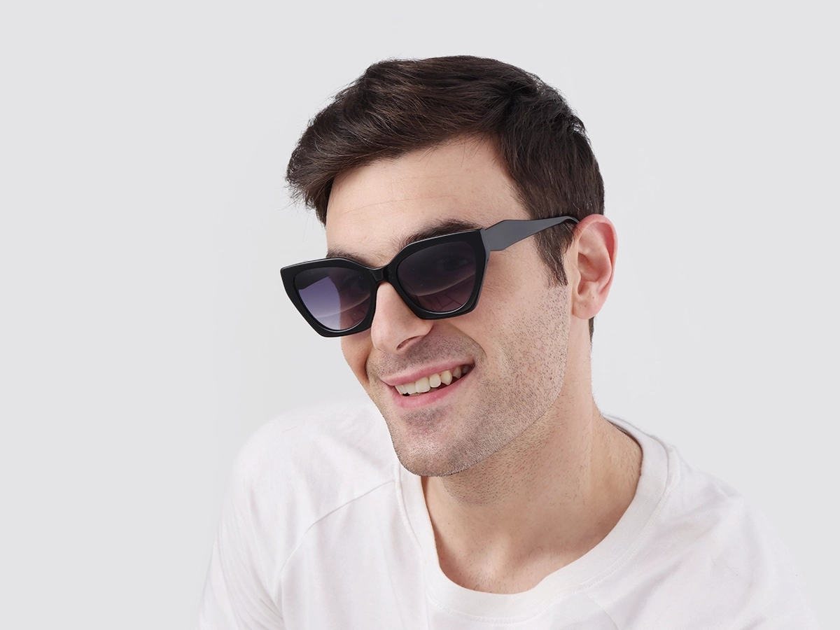 Black Cat-Eye Geometric Sunglasses-1