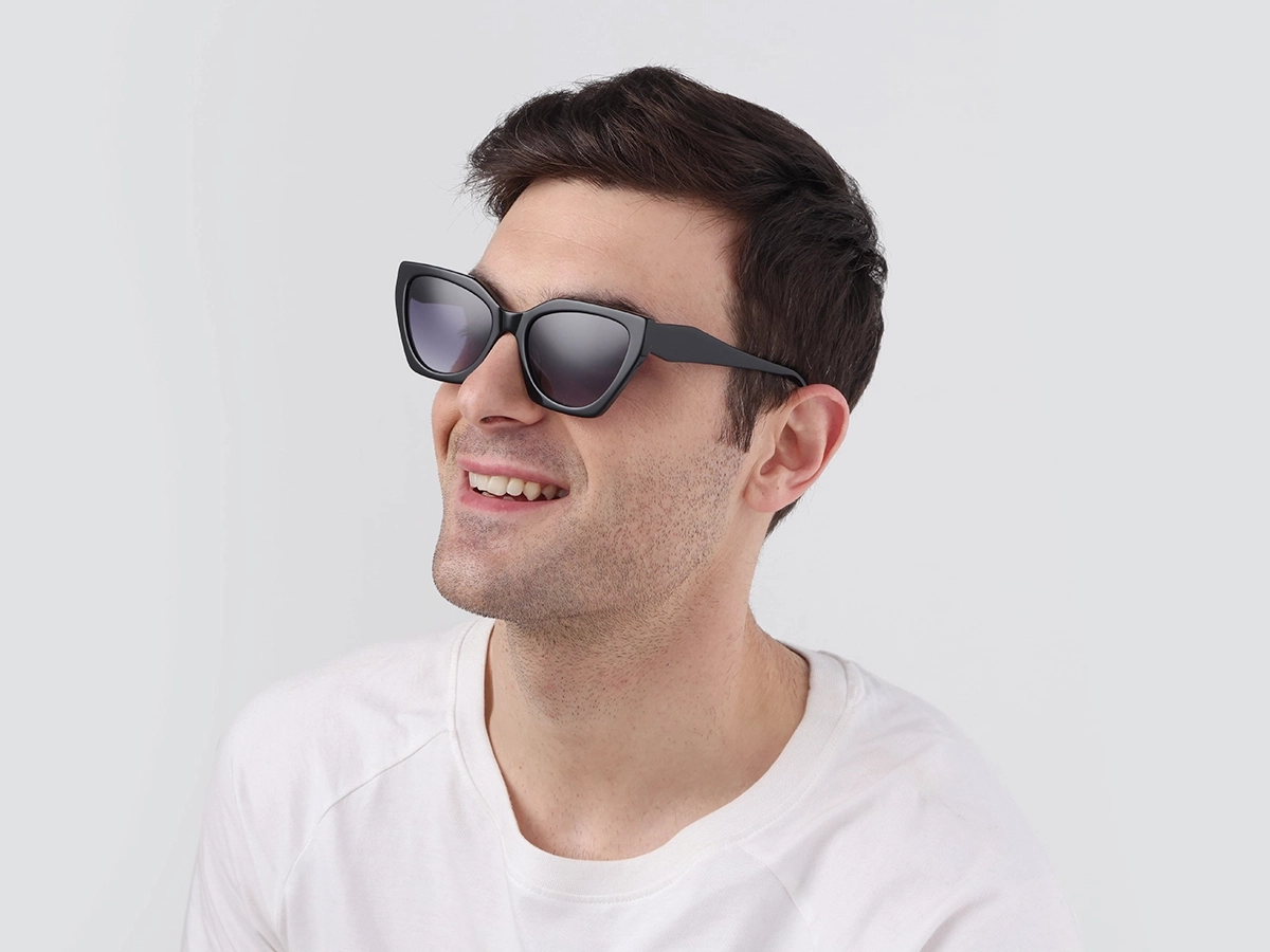 Black Cat-Eye Geometric Sunglasses-1