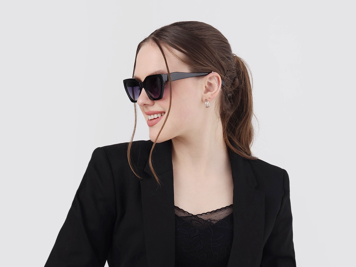 Black Cat-Eye Geometric Sunglasses-1