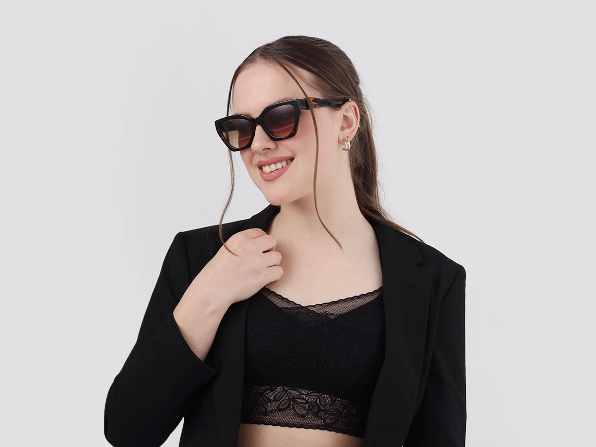 Honey Tortoise Cat-Eye Geometric Sunglasses-1