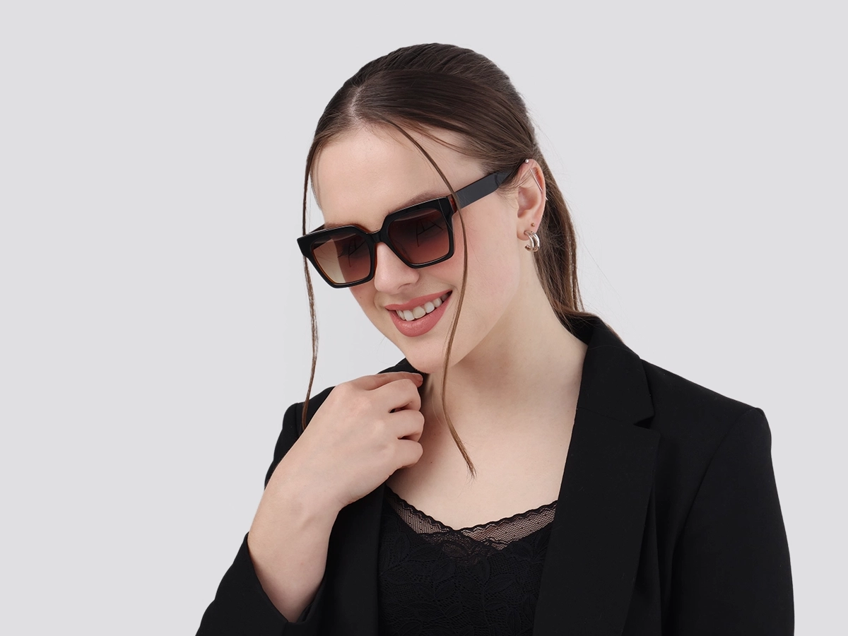 Black & Ochre Square Full Rim Sunglasses-1