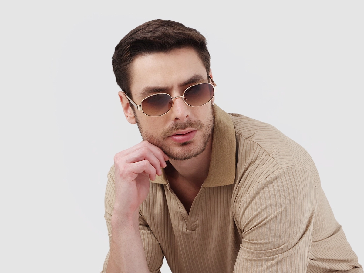 Gold Metal Sunglasses With Nose Pad-1