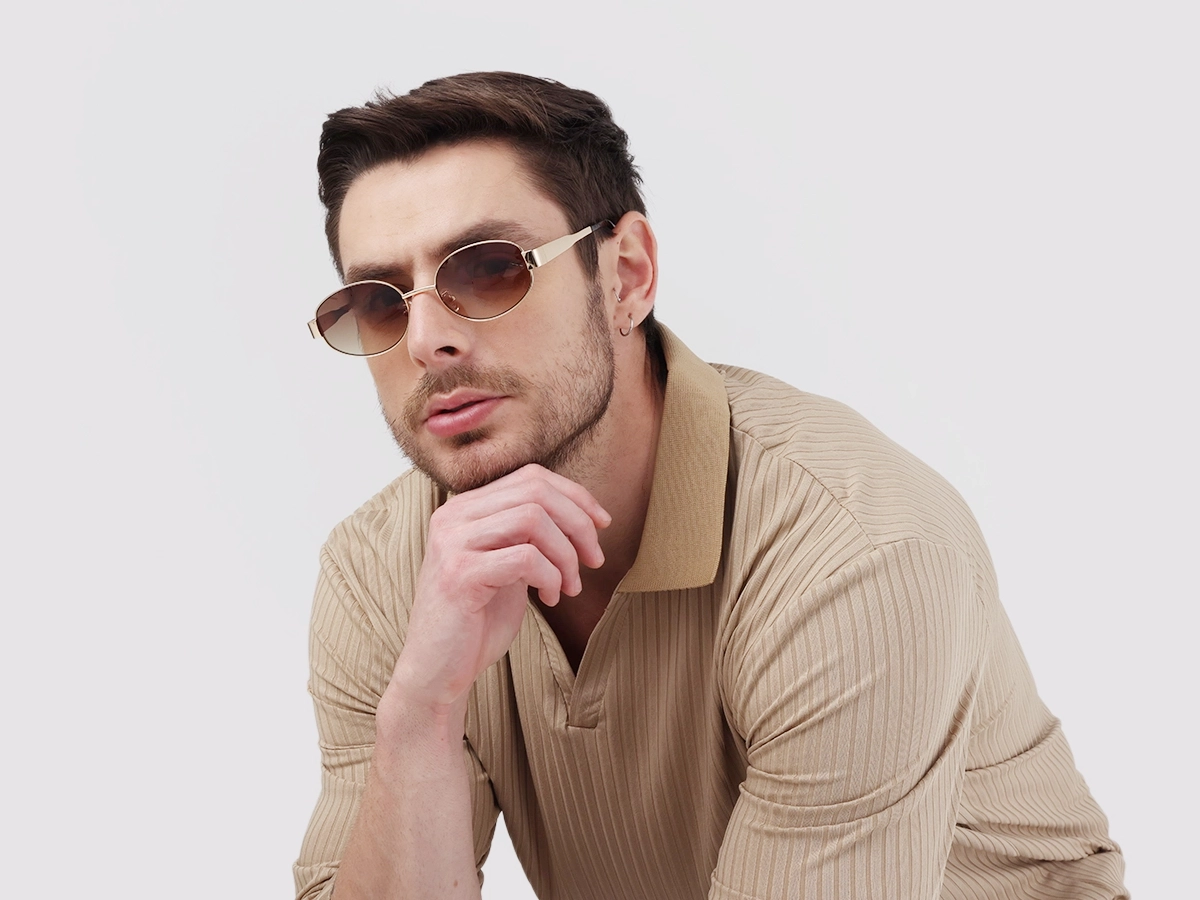 Gold Metal Sunglasses With Nose Pad-1