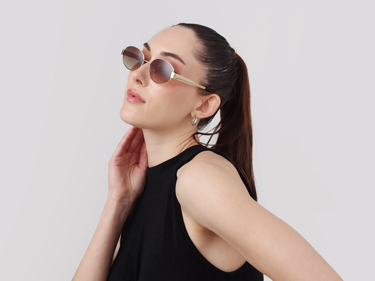 Gold Metal Sunglasses With Nose Pad-1