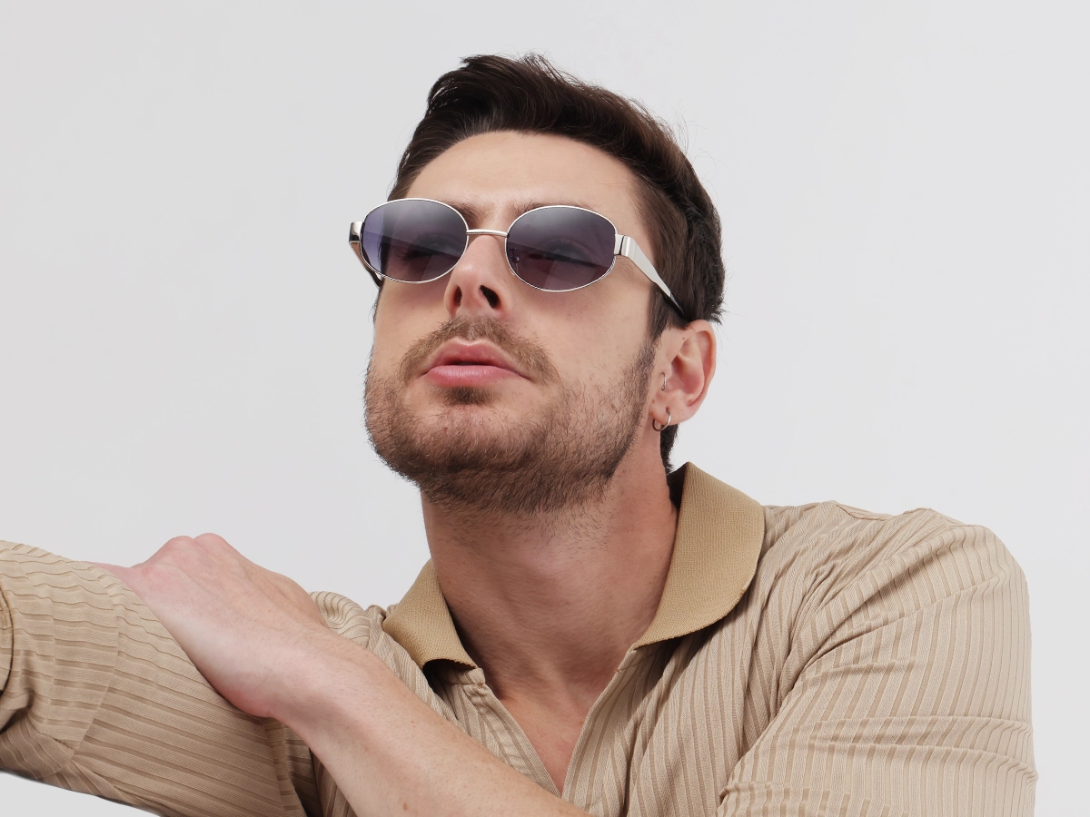 Silver Oval Sunglasses With Nose pad-1