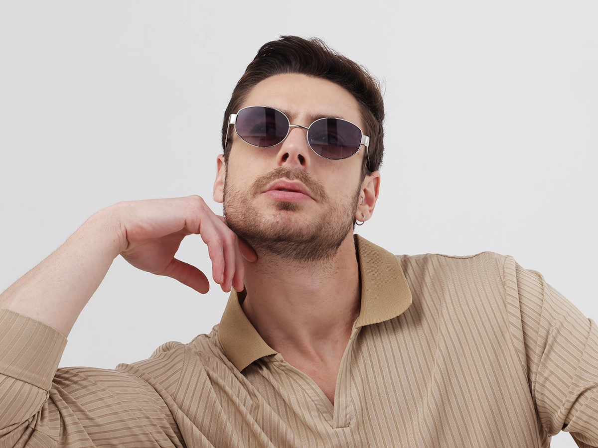 Silver Oval Sunglasses With Nose pad-1