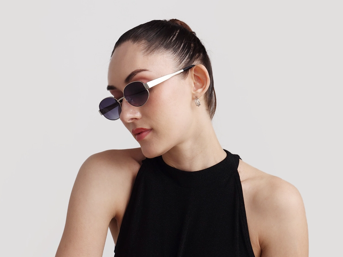 Silver Oval Sunglasses With Nose pad-1