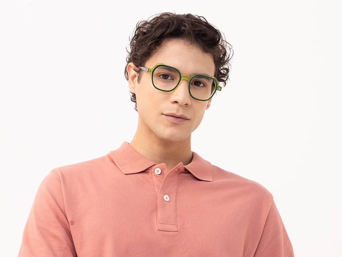 Forest Green & Neon Square Full Rim Glasses-1