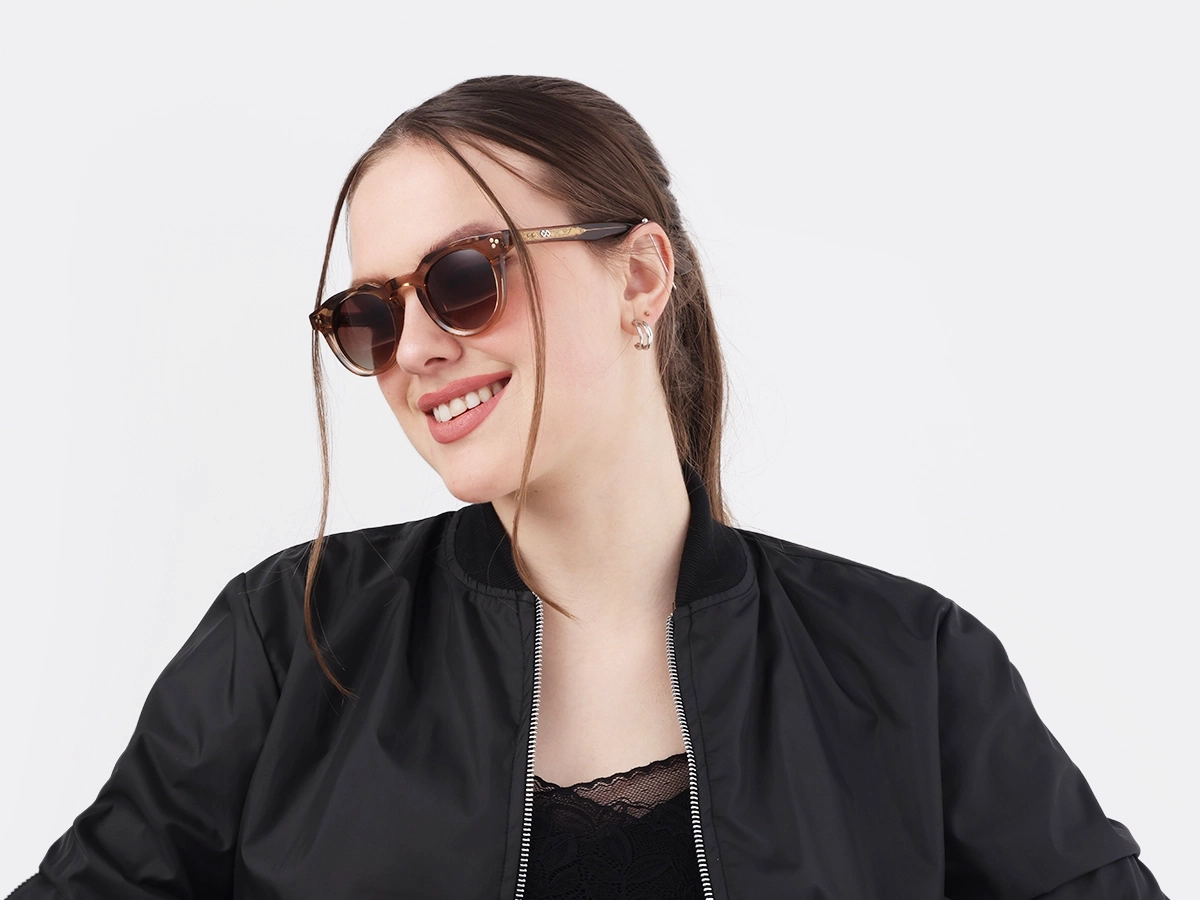 Crystal Taupe Brown Cat Eye Sunglasses-1