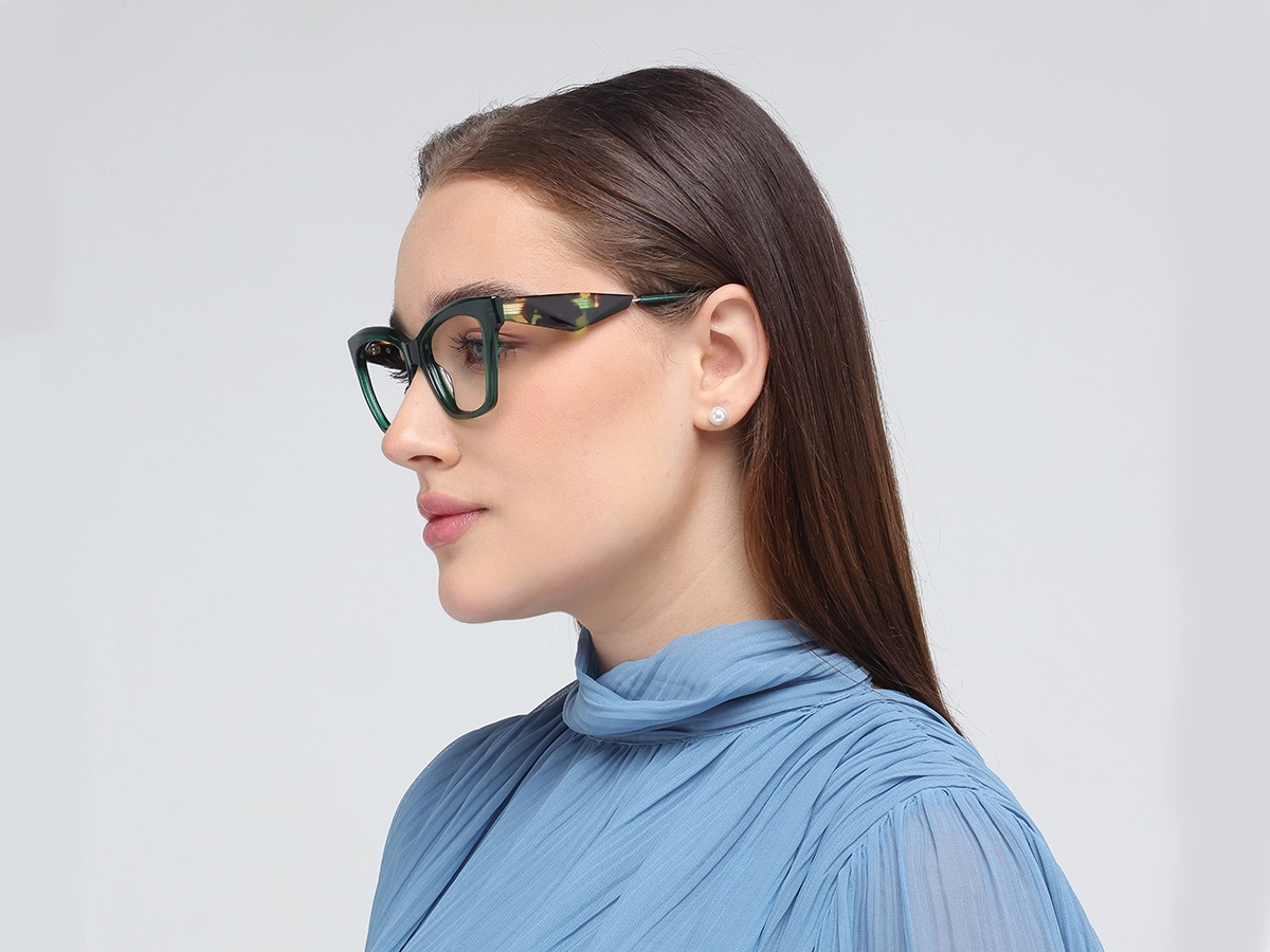 Crystal Emerald Green Square Cateye Glasses-1