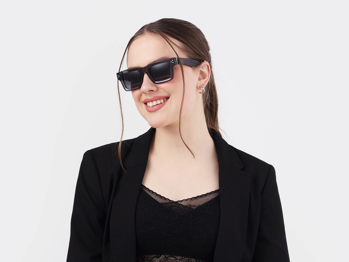 Crystal Slate Grey Square Full Rim Sunglasses 1