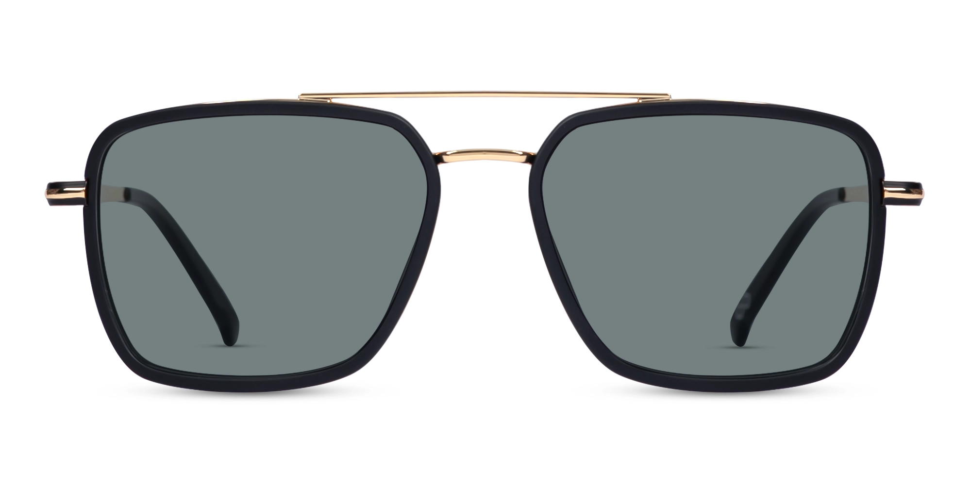 Matte Black & Gold Square Pilot Sunglasses 1