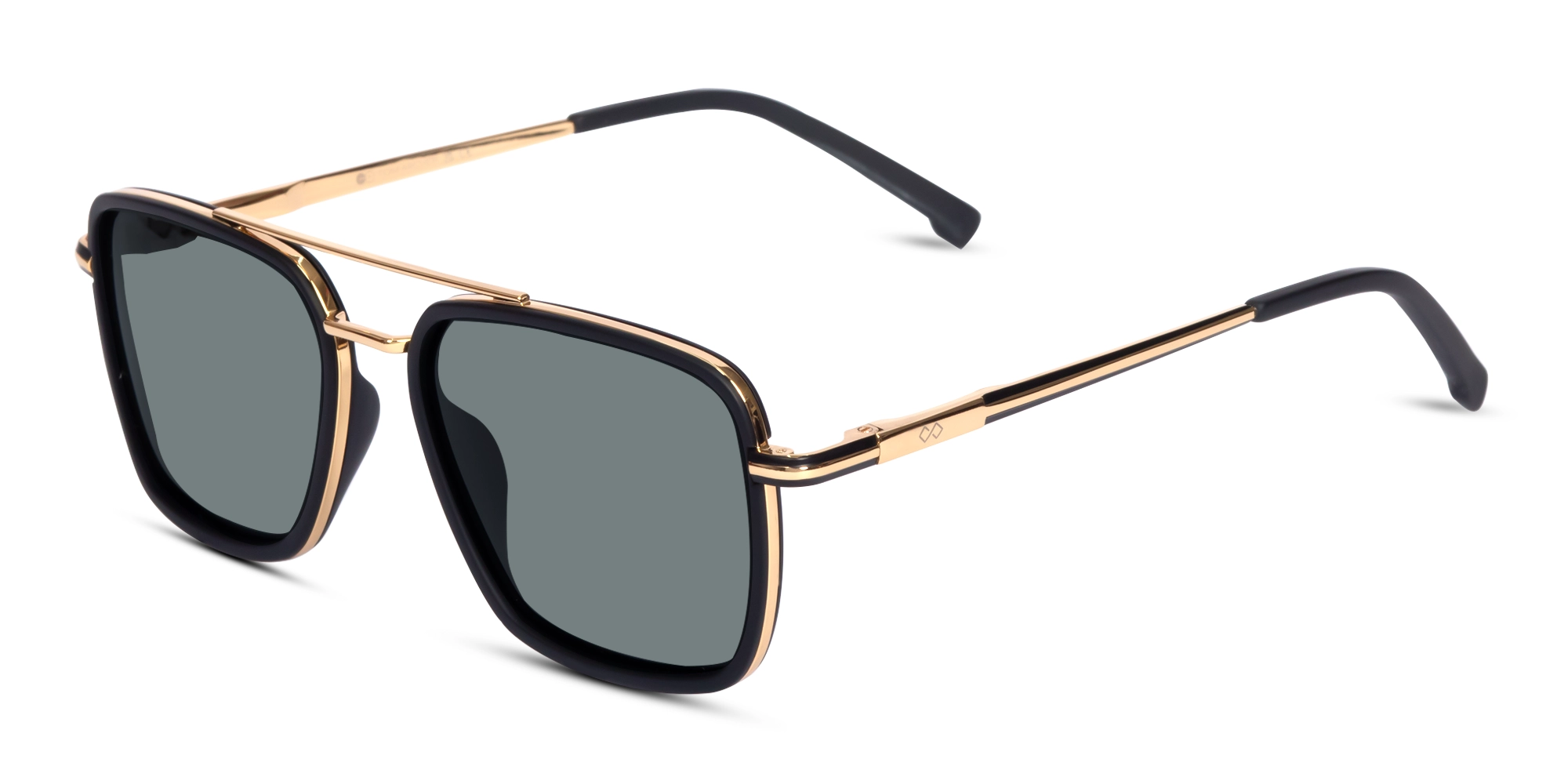 Matte Black & Gold Square Pilot Sunglasses 1