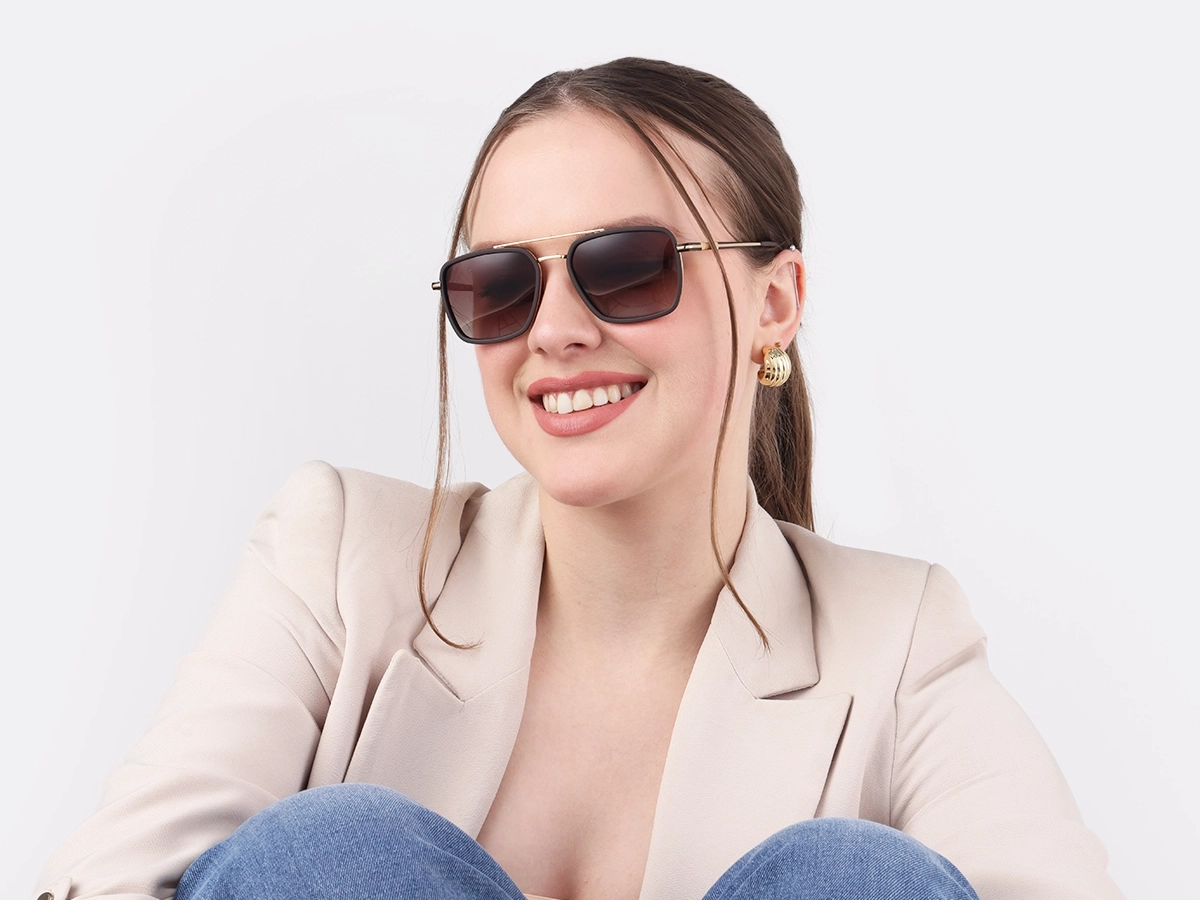 Matte Brown & Gold Square Pilot Sunglasses 1