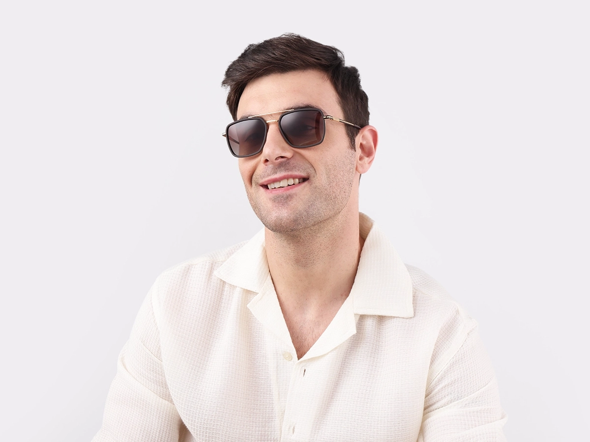 Matte Brown & Gold Square Pilot Sunglasses 1