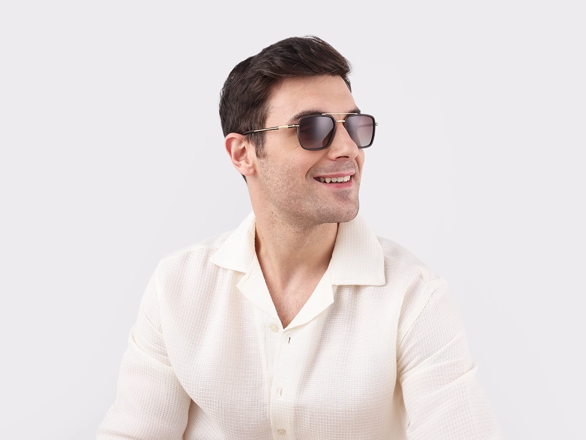 Matte Brown & Gold Square Pilot Sunglasses 1