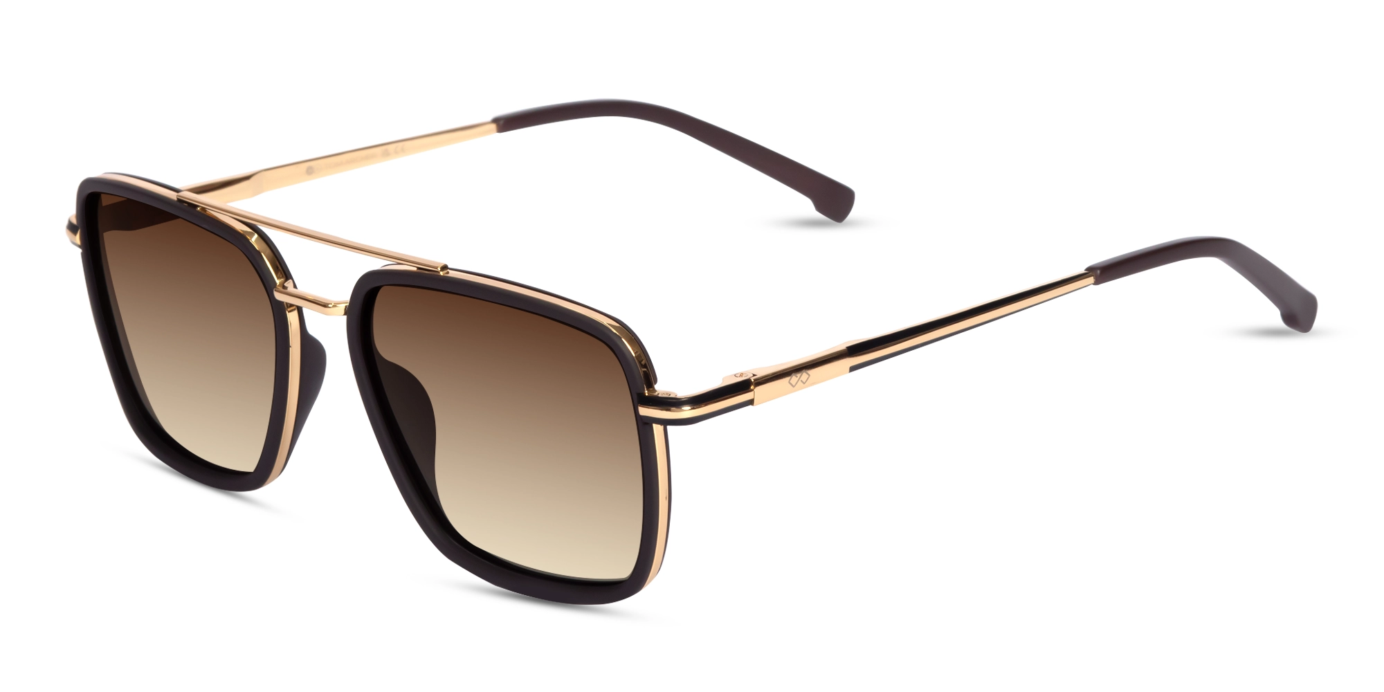 Matte Brown & Gold Square Pilot Sunglasses 1