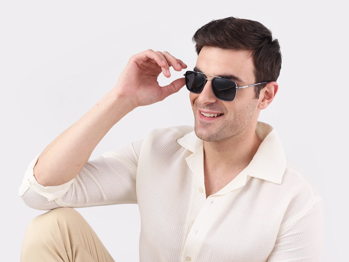 Matte Blue & Silver Metal Sunglasses 1