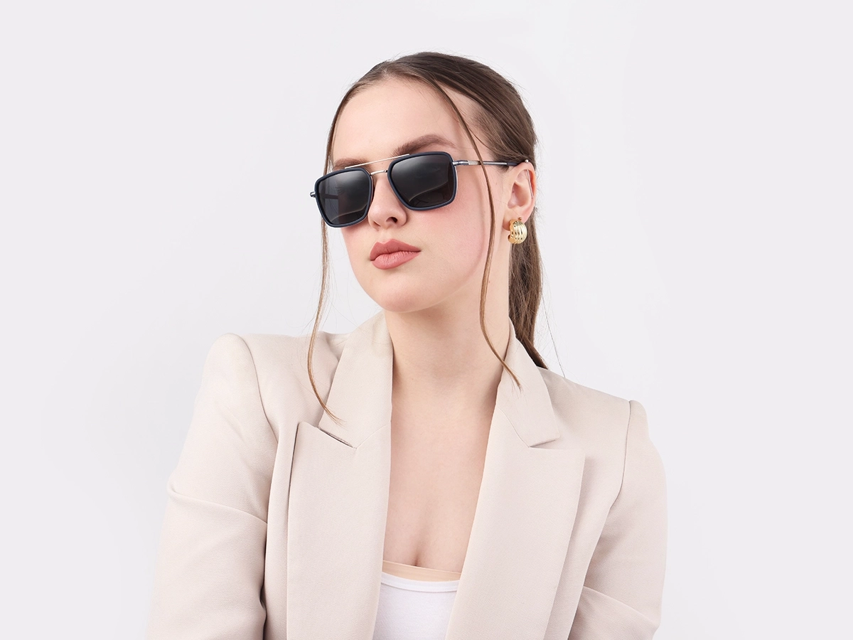 Matte Blue & Silver Metal Sunglasses 1