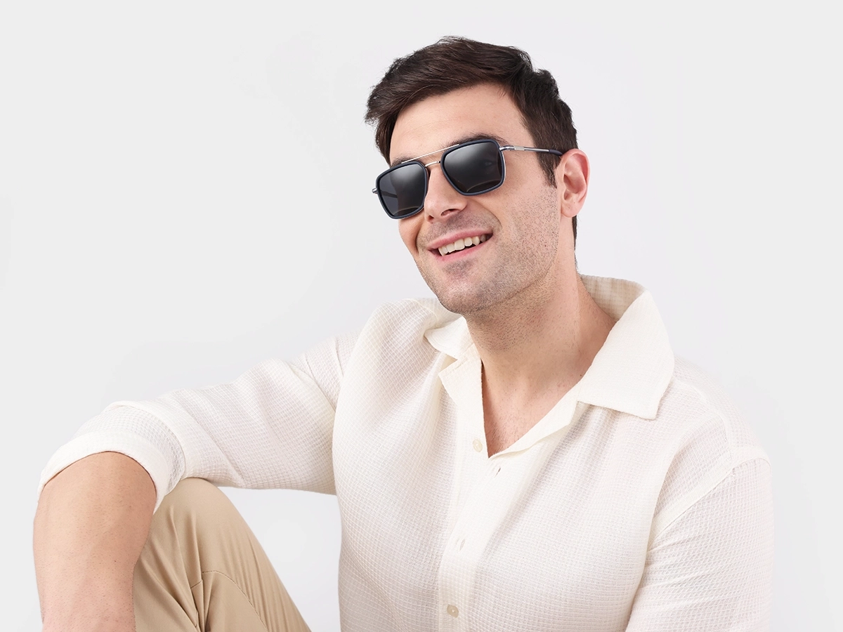 Matte Blue & Silver Metal Sunglasses 1
