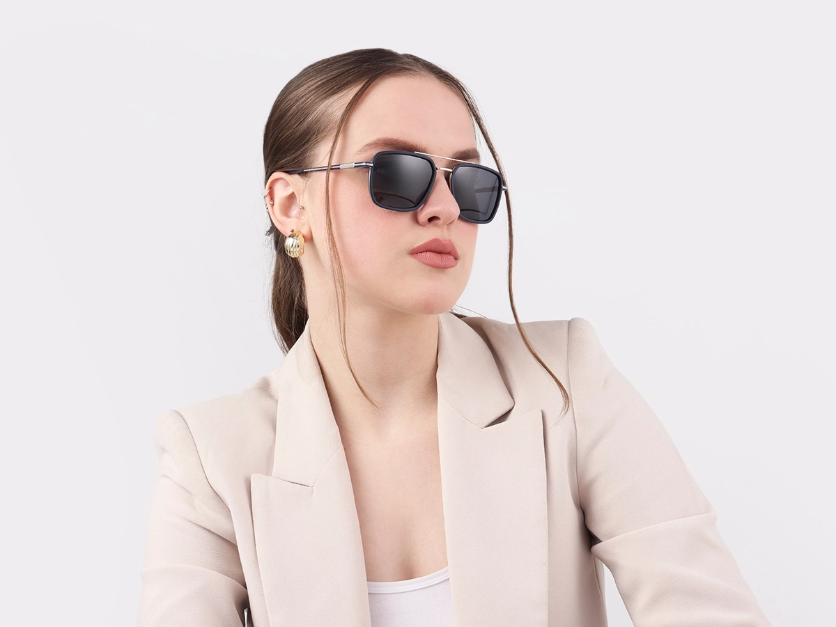 Matte Blue & Silver Metal Sunglasses 1