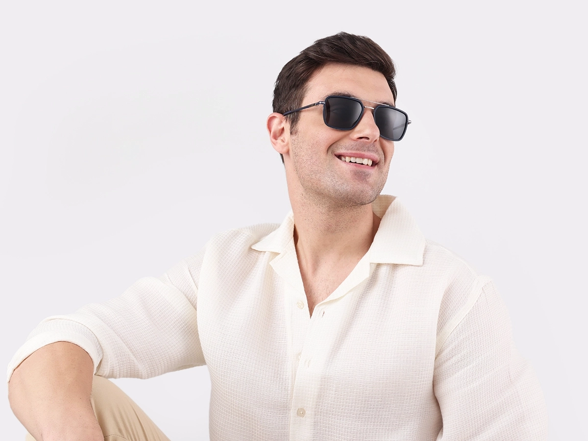 Matte Blue & Silver Metal Sunglasses 1
