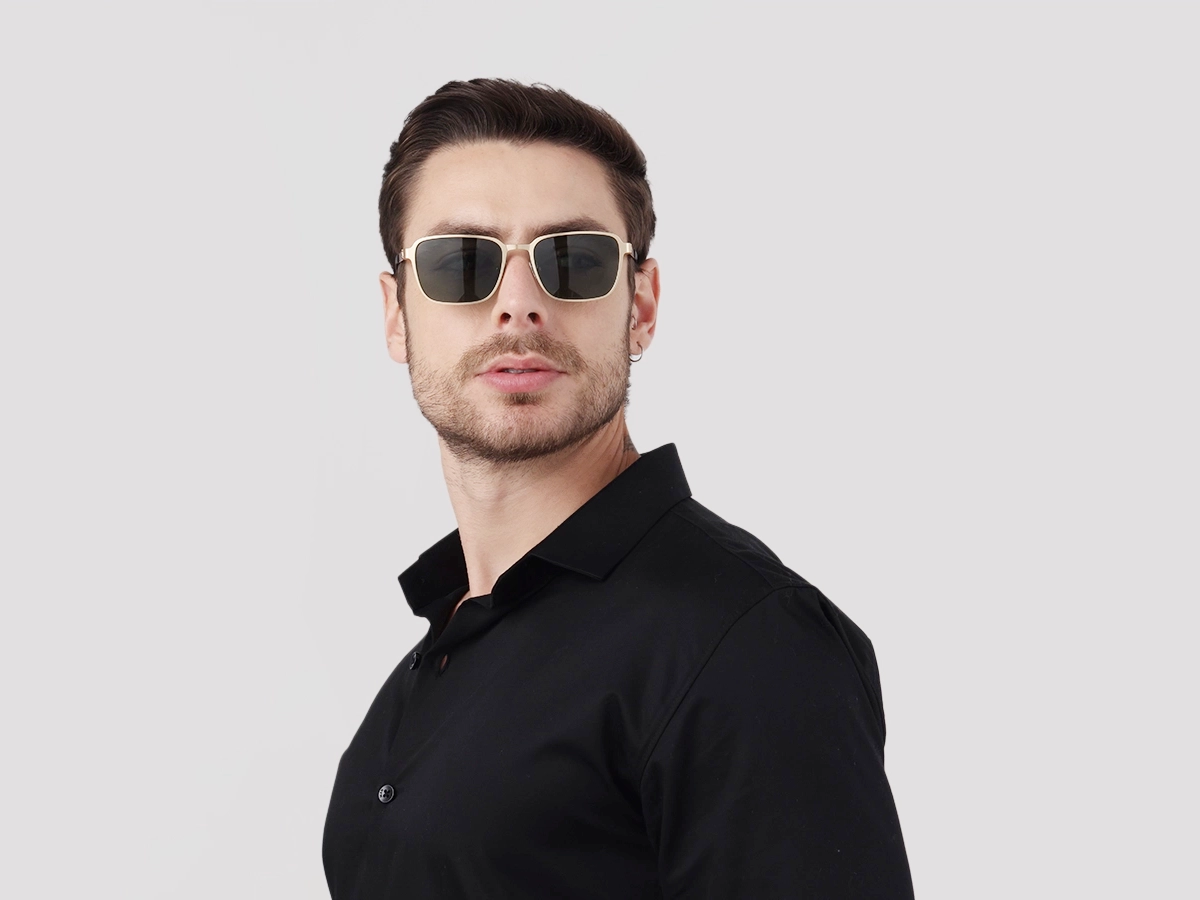 Matte Gold Rectangle Metal Full-Rim Sunglasses 1