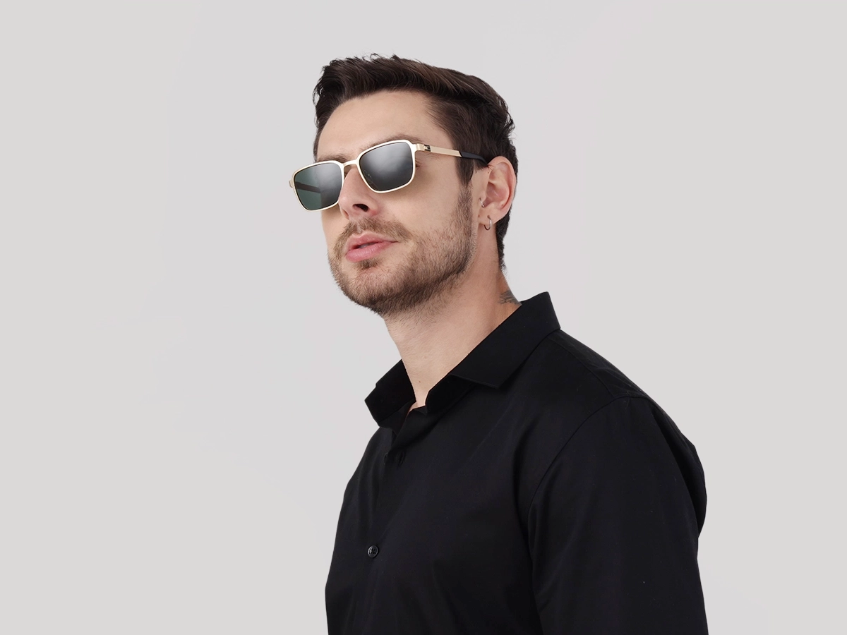 Matte Gold Rectangle Metal Full-Rim Sunglasses 1
