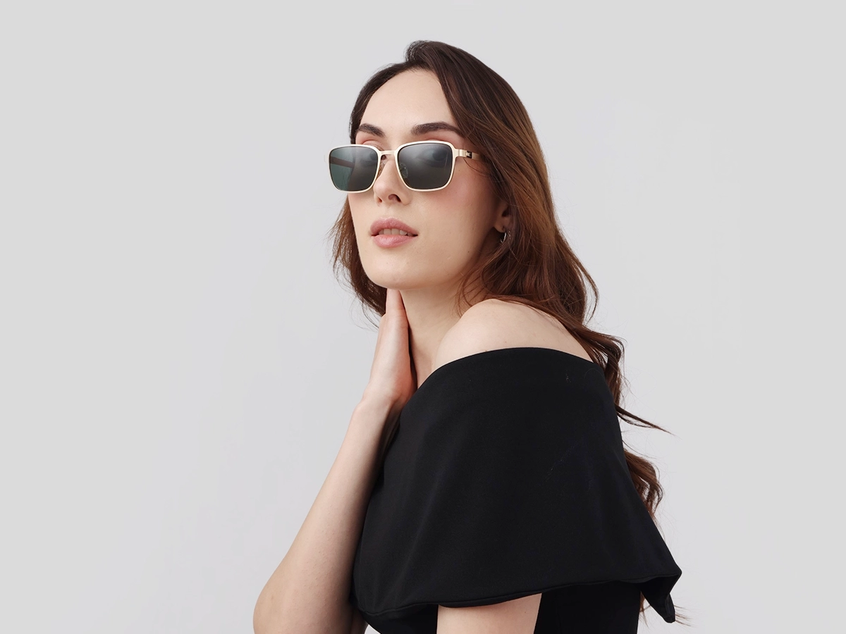 Matte Gold Rectangle Metal Full-Rim Sunglasses 1