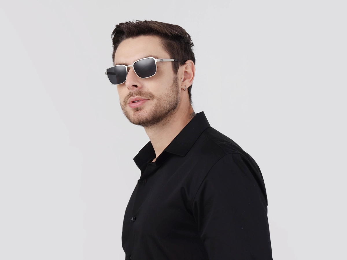 Matte Silver Metal Full-Rim Sunglasses With Nose Pads  1