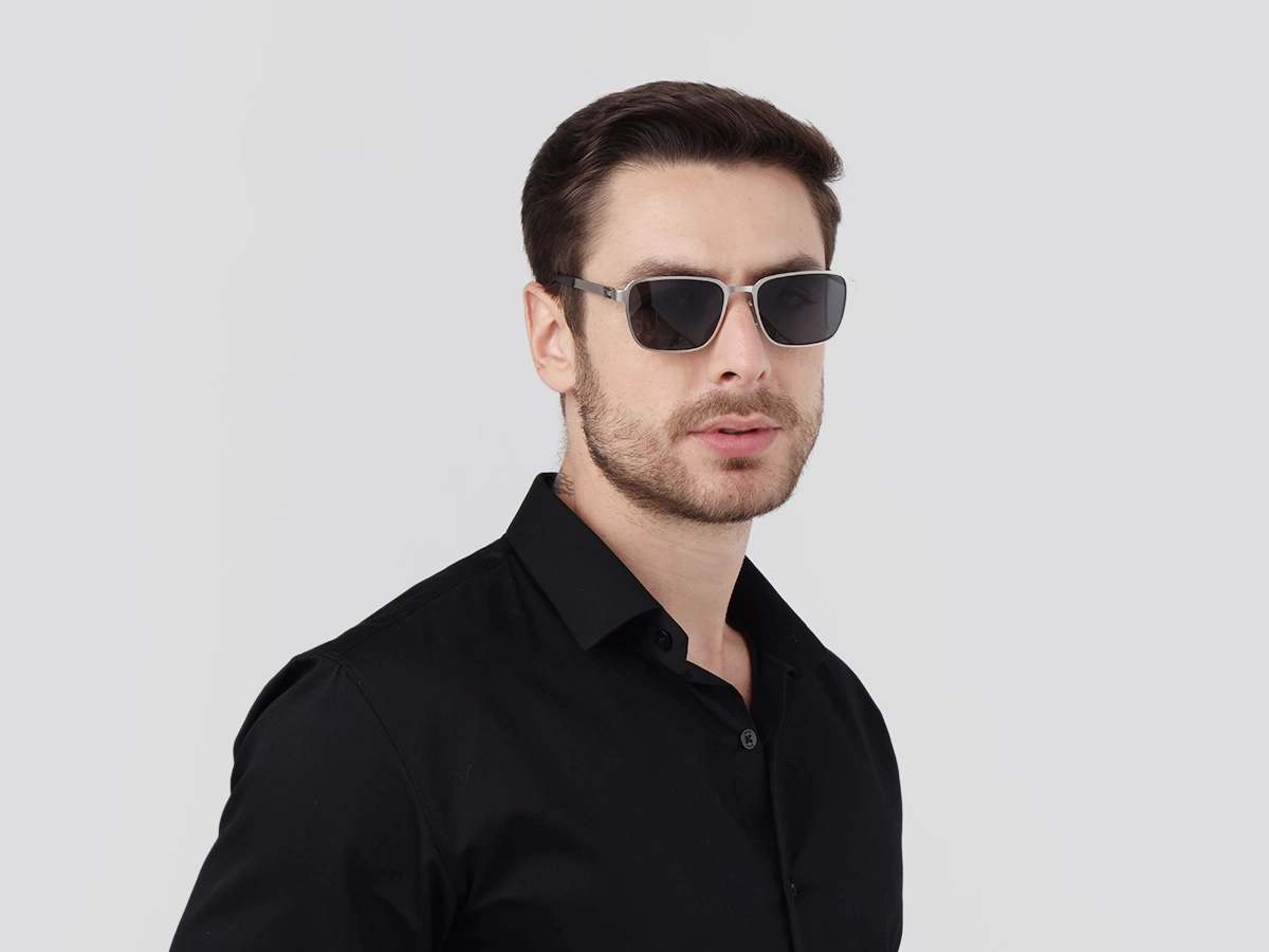 Matte Silver Metal Full-Rim Sunglasses With Nose Pads  1