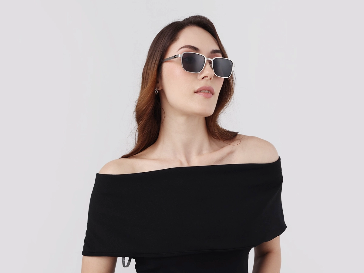 Matte Silver Metal Full-Rim Sunglasses With Nose Pads  1