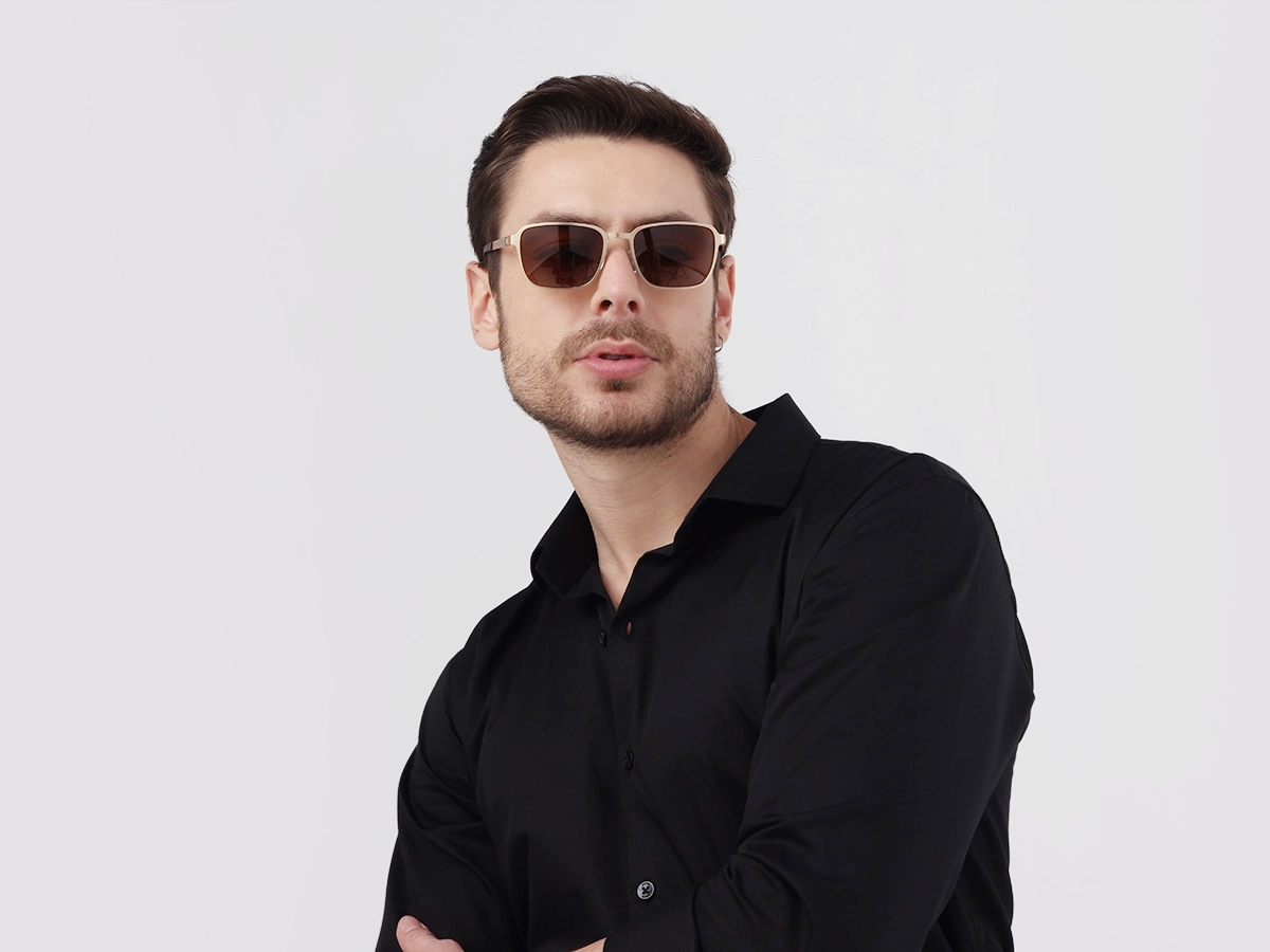 Matte Champagne Gold Square Full-Rim Sunglasses 1