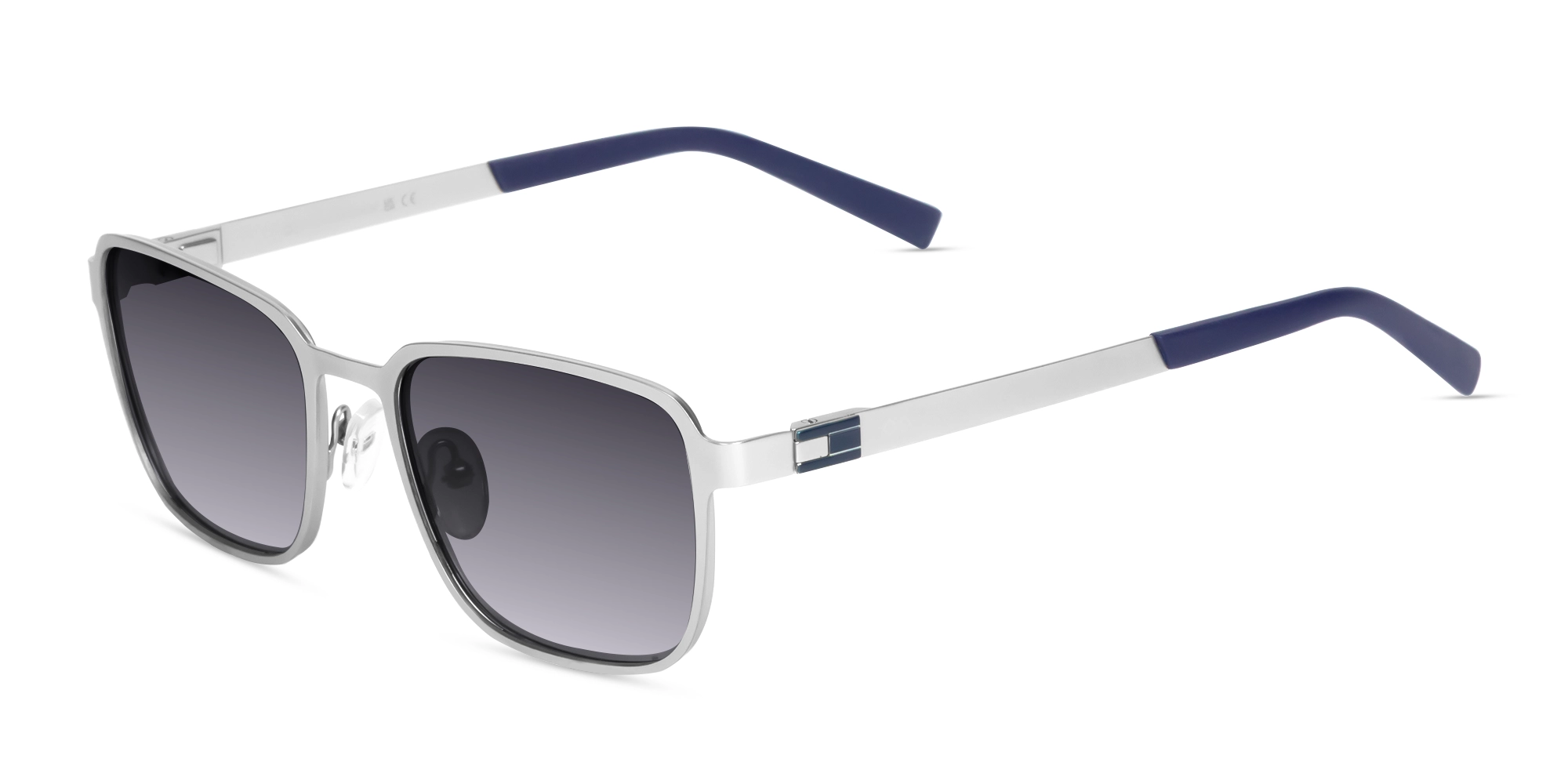 Matte Silver Rectangle Metal Full-Rim Sunglasses 1