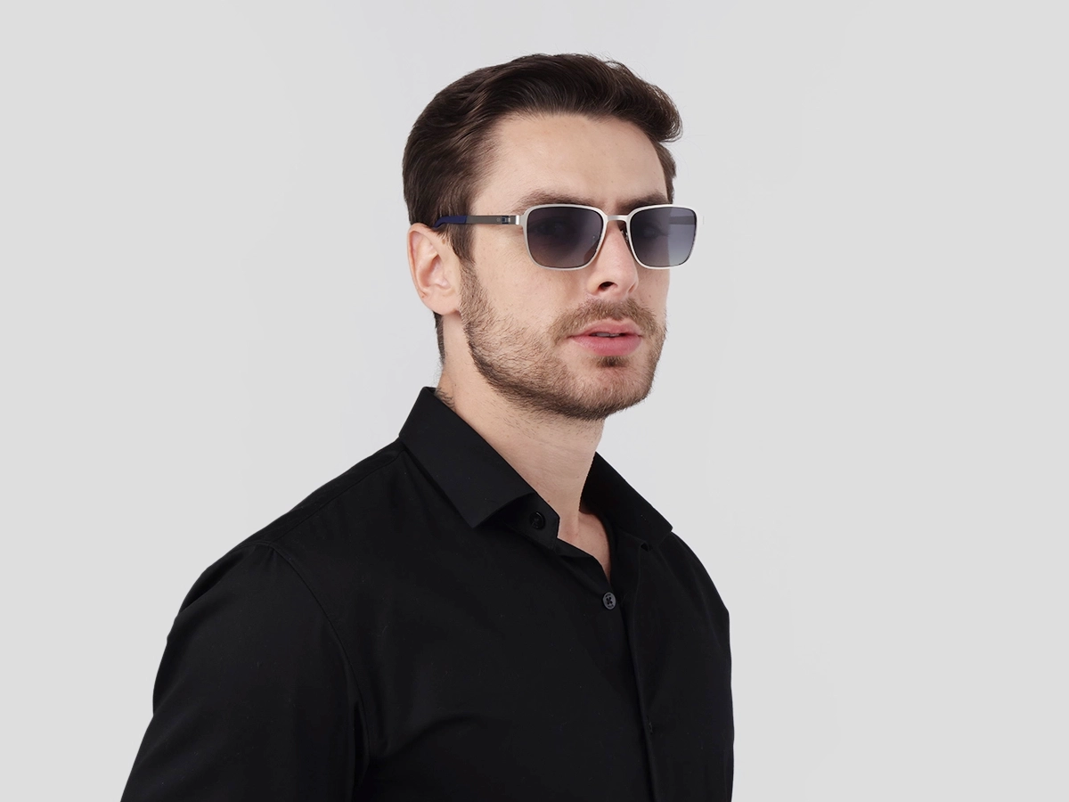 Matte Silver Rectangle Metal Full-Rim Sunglasses 1