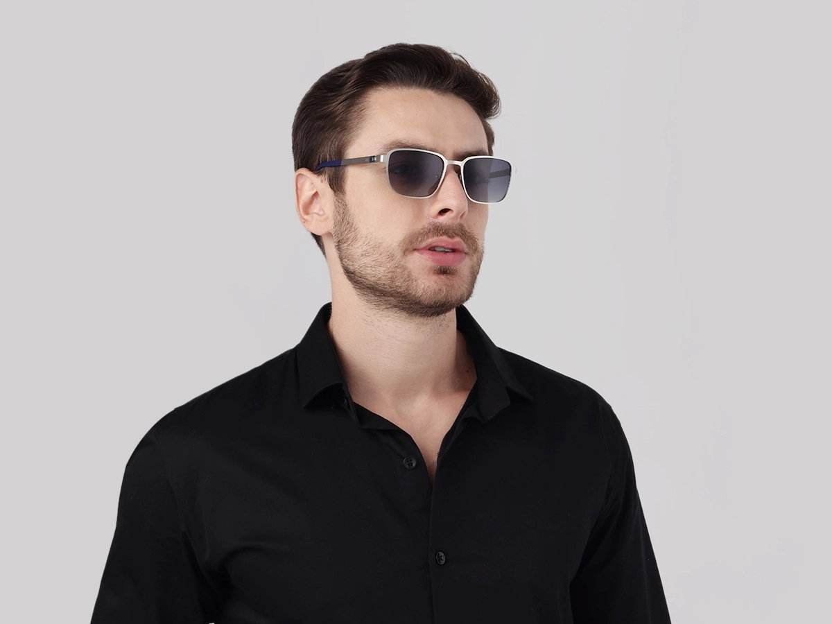 Matte Silver Rectangle Metal Full-Rim Sunglasses 1
