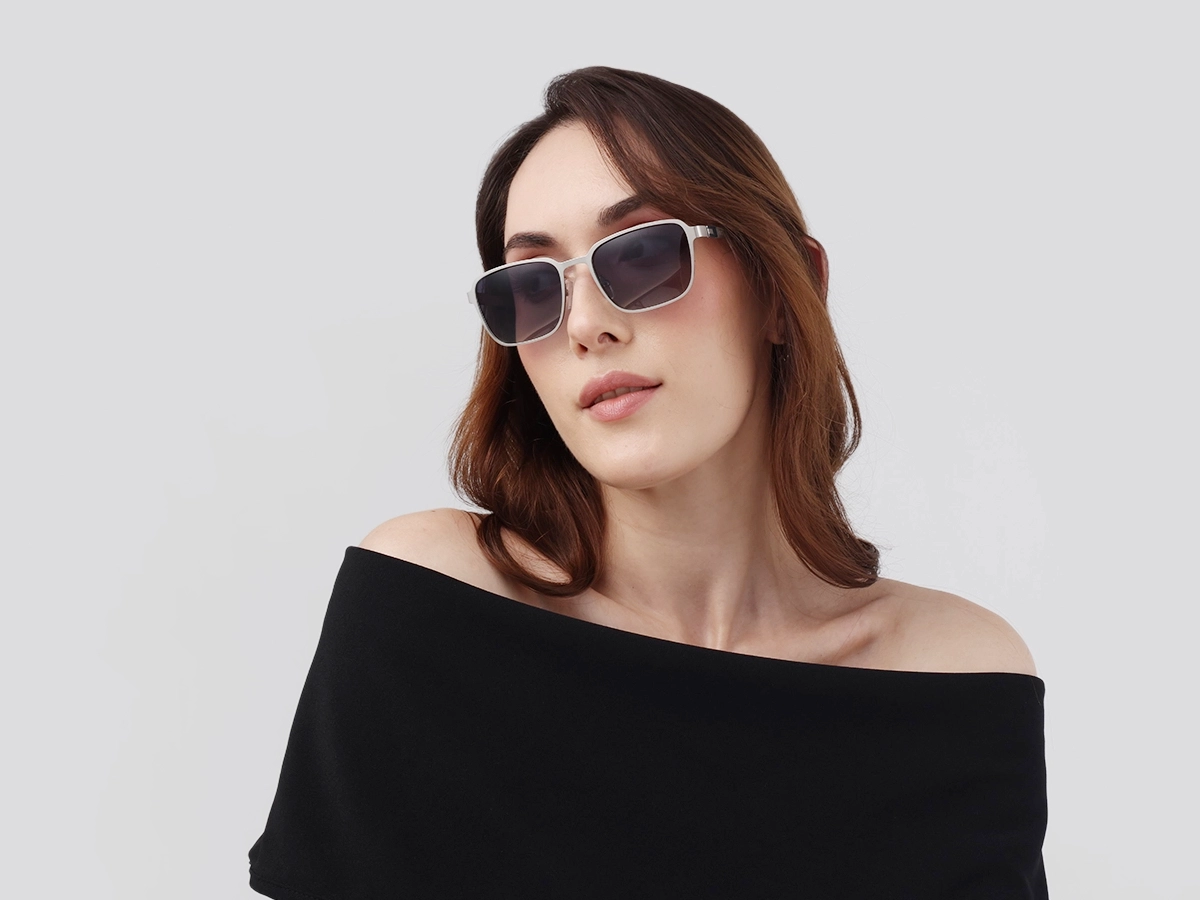 Matte Silver Rectangle Metal Full-Rim Sunglasses 1