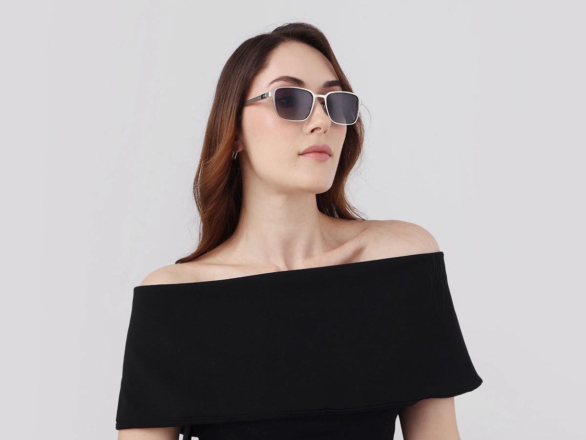 Matte Silver Rectangle Metal Full-Rim Sunglasses 1