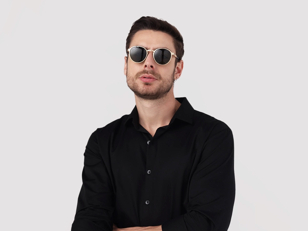 Matte Champagne Gold Round Metal Full-Rim Sunglasses 1