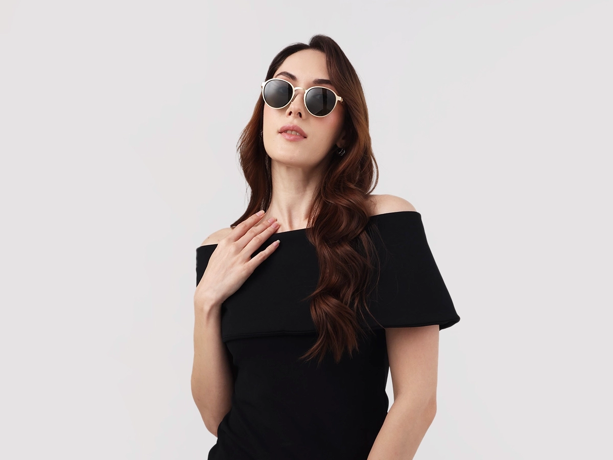 Matte Champagne Gold Round Metal Full-Rim Sunglasses 1